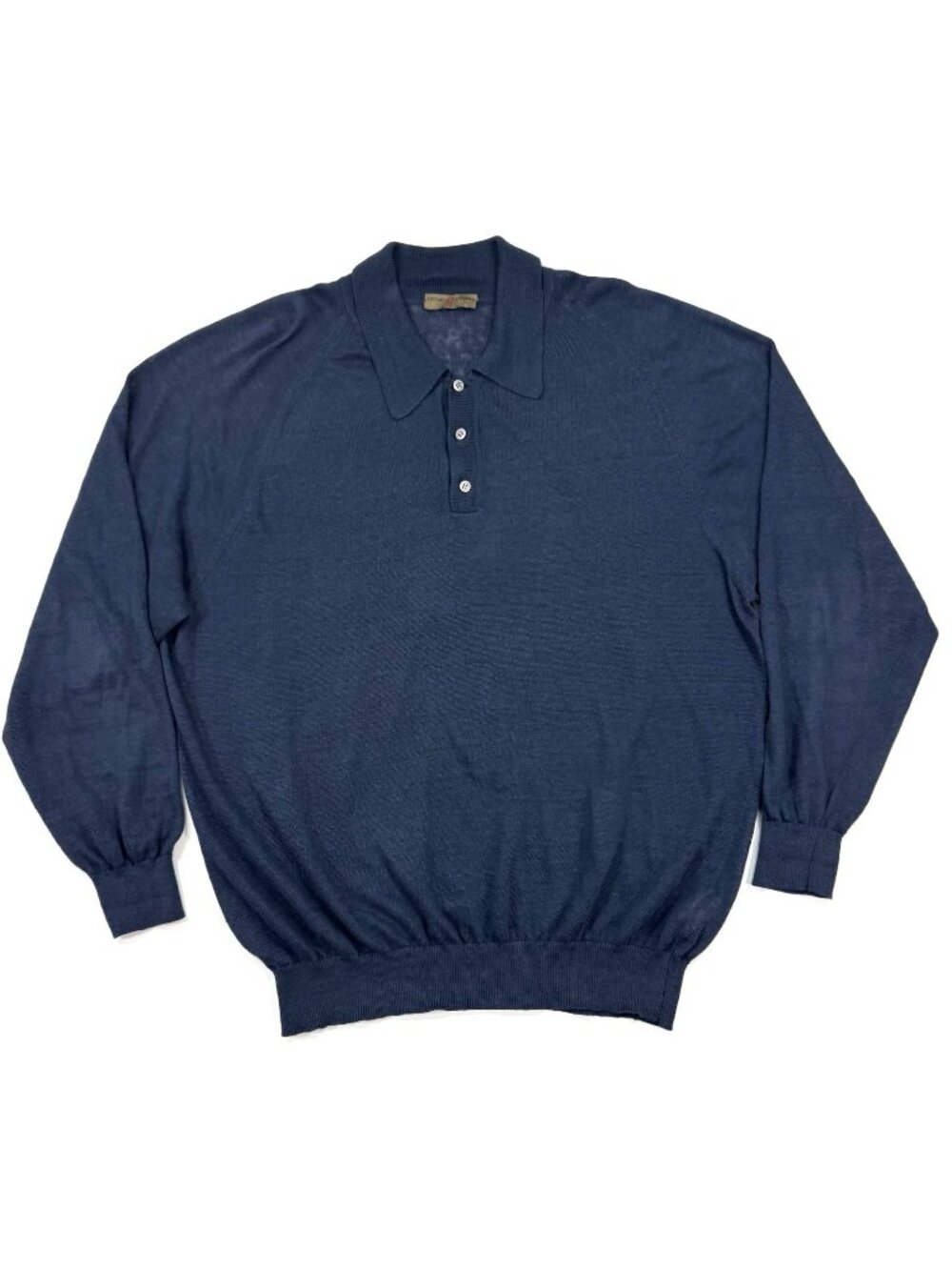 Luciano Barbera Mens Long Sleeve Knit Polo Shirt Italy Sz 56 US 2XL Linen Navy